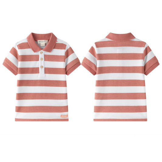 Polo de niño de manga corta a rayas | 100% Algodón | Color Salmón