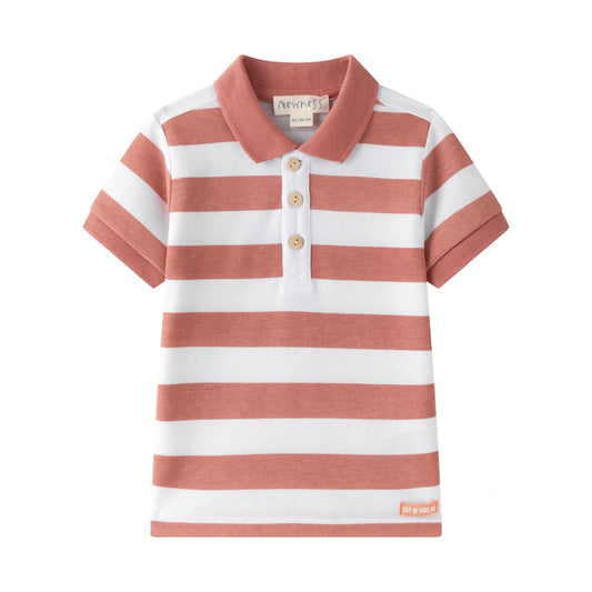 Polo de niño de manga corta a rayas | 100% Algodón | Color Salmón