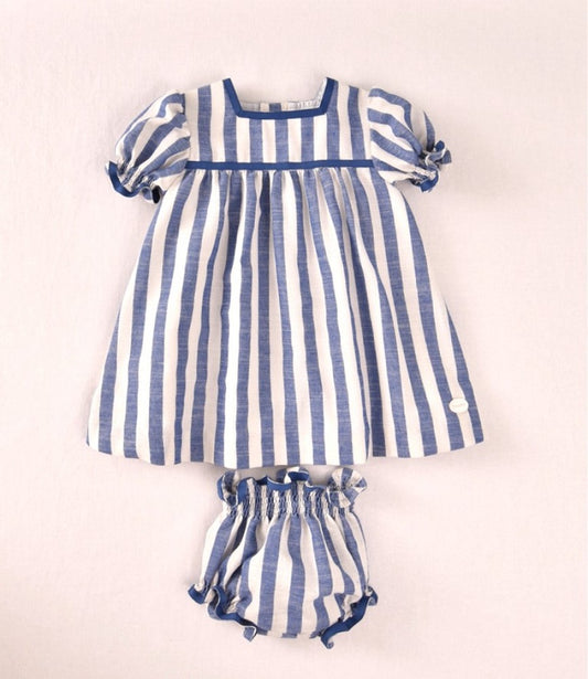 Jesusito Cocote bebé niña azul y blanco de rayas – Con cubrepañal a juego