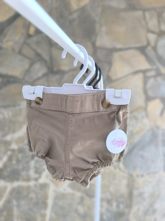 Ranita de bebé en color camel unisex con elástico suave y botones decorativos