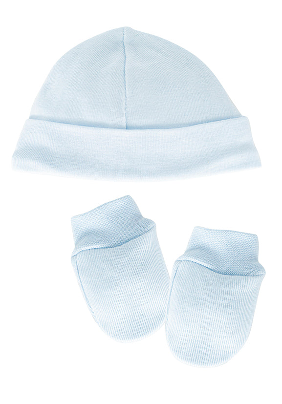 Pack de nacimiento Calamaro | Gorro y manoplas azul | 100% algodón para bebés de 0 a 6 meses