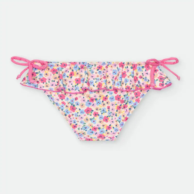 Bañador de Culetín para Niña Waterlemon – Rosa con Florecitas, Volante y Lazos Laterales