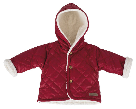 Abrigo Calamaro Rojo para Bebé – Acolchado con Capucha y Forro de Borreguito