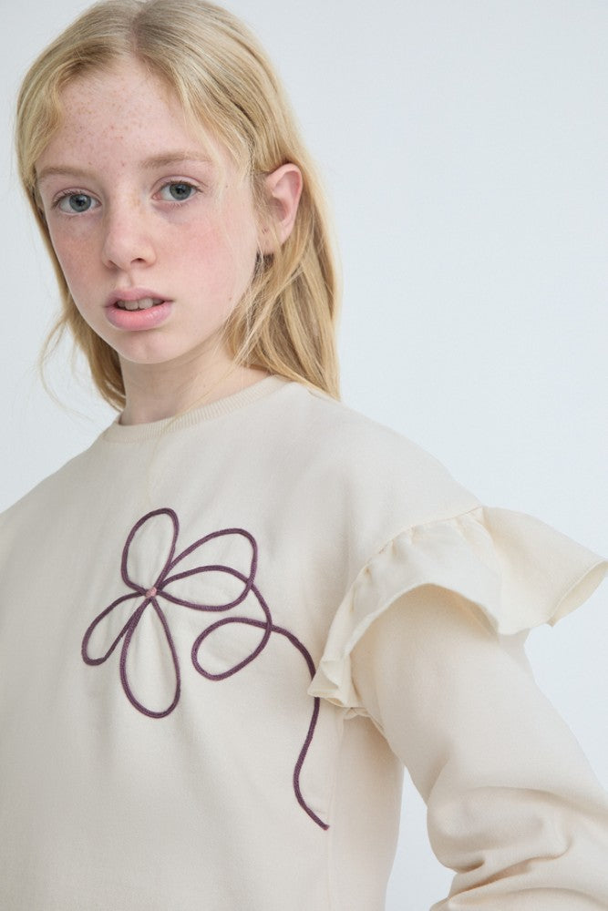 Sudadera Flores de Niña en color Crudo Afelpada