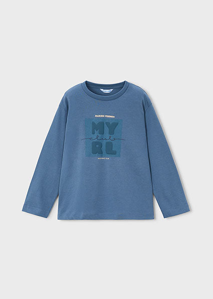 Camiseta Básica de Manga Larga Azul Glaciar para Niño