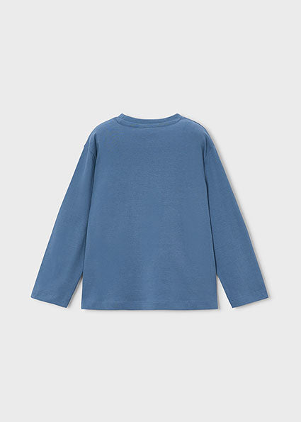 Camiseta Básica de Manga Larga Azul Glaciar para Niño