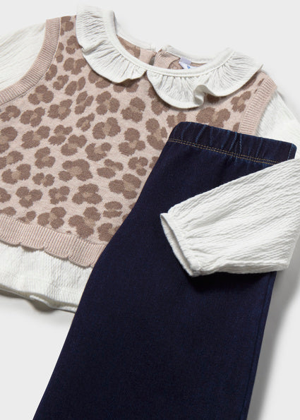 Conjunto Infantil Animal Print - Pantalón Vaquero y Camisa con Chaleco Animal Print