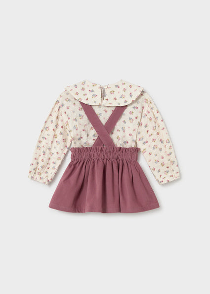 Conjunto Infantil de Falda con Tirantes y Camisa de Plumeti con Flores