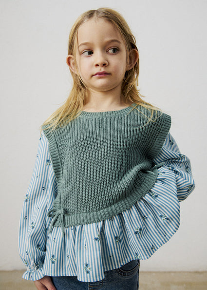 Camisa con Chaleco de Lana para Niña en Azul y Verde