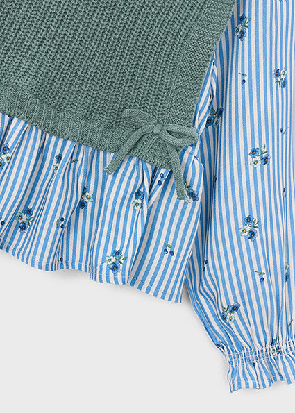 Camisa con Chaleco de Lana para Niña en Azul y Verde