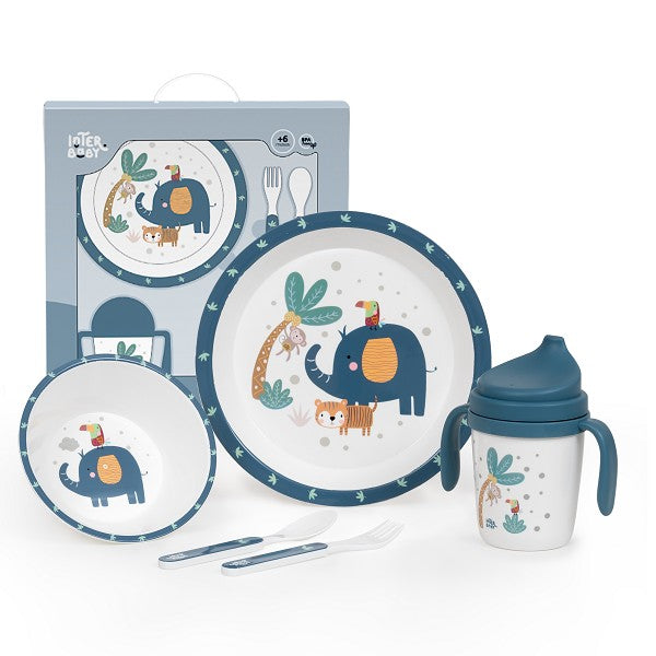 Set de vajilla de aprendizaje 5 piezas Interbaby – seguro, divertido y ergonómico para bebés en color azul