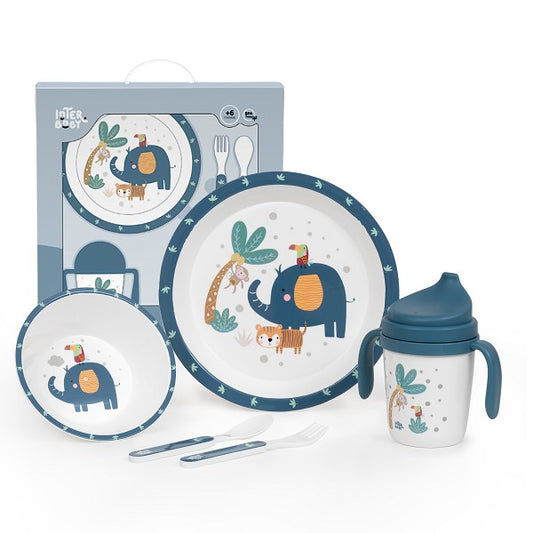 Set de vajilla de aprendizaje 5 piezas Interbaby – seguro, divertido y ergonómico para bebés en color azul