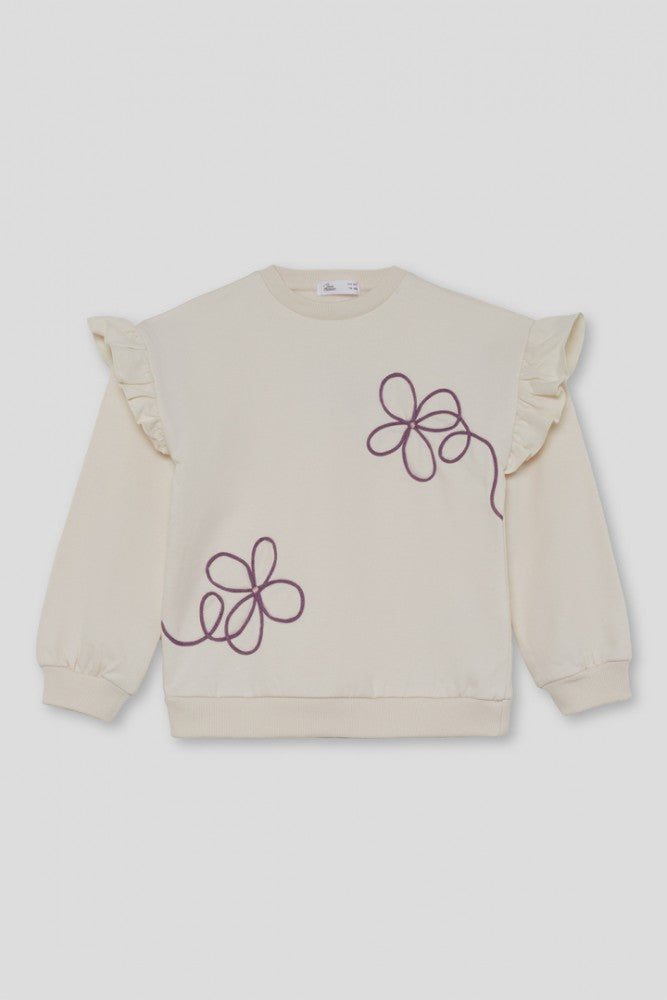 Sudadera Flores de Niña en color Crudo Afelpada