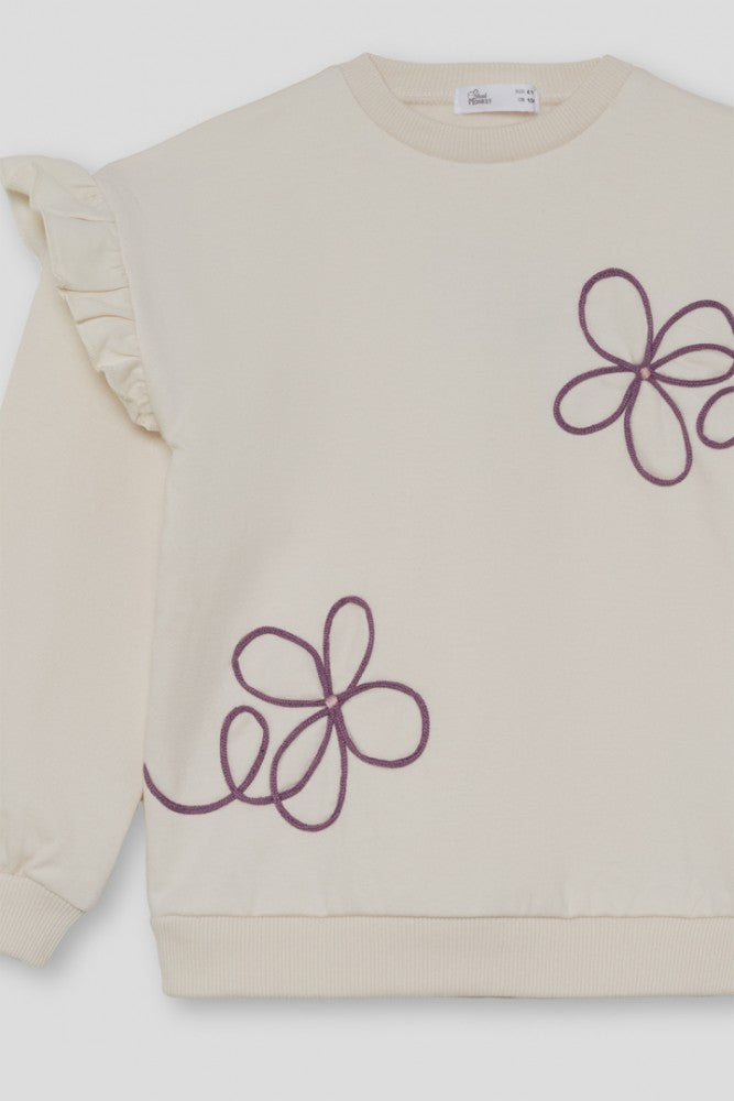 Sudadera Flores de Niña en color Crudo Afelpada