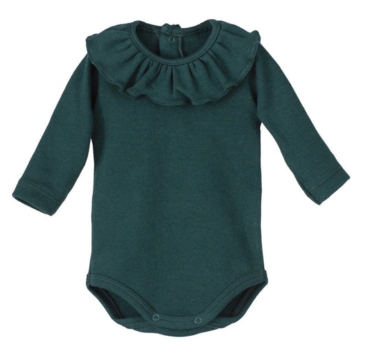 Body elástico de bebé con volante en el cuello – Calamaro (verde botella)