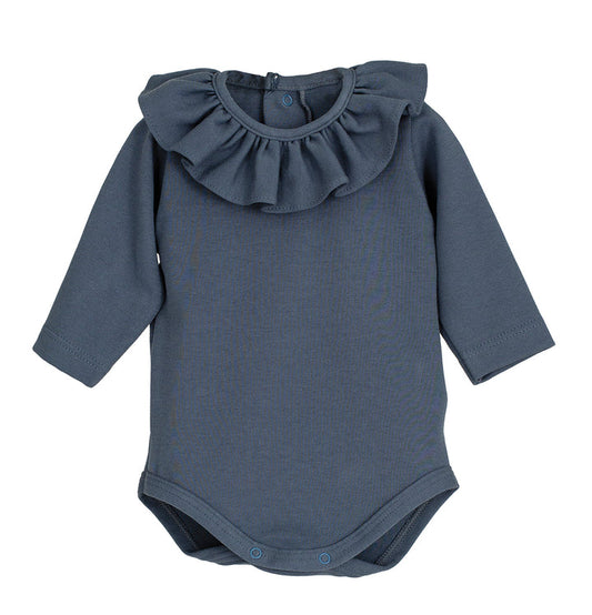 Body elástico de bebé con volante en el cuello – Calamaro (color denim)