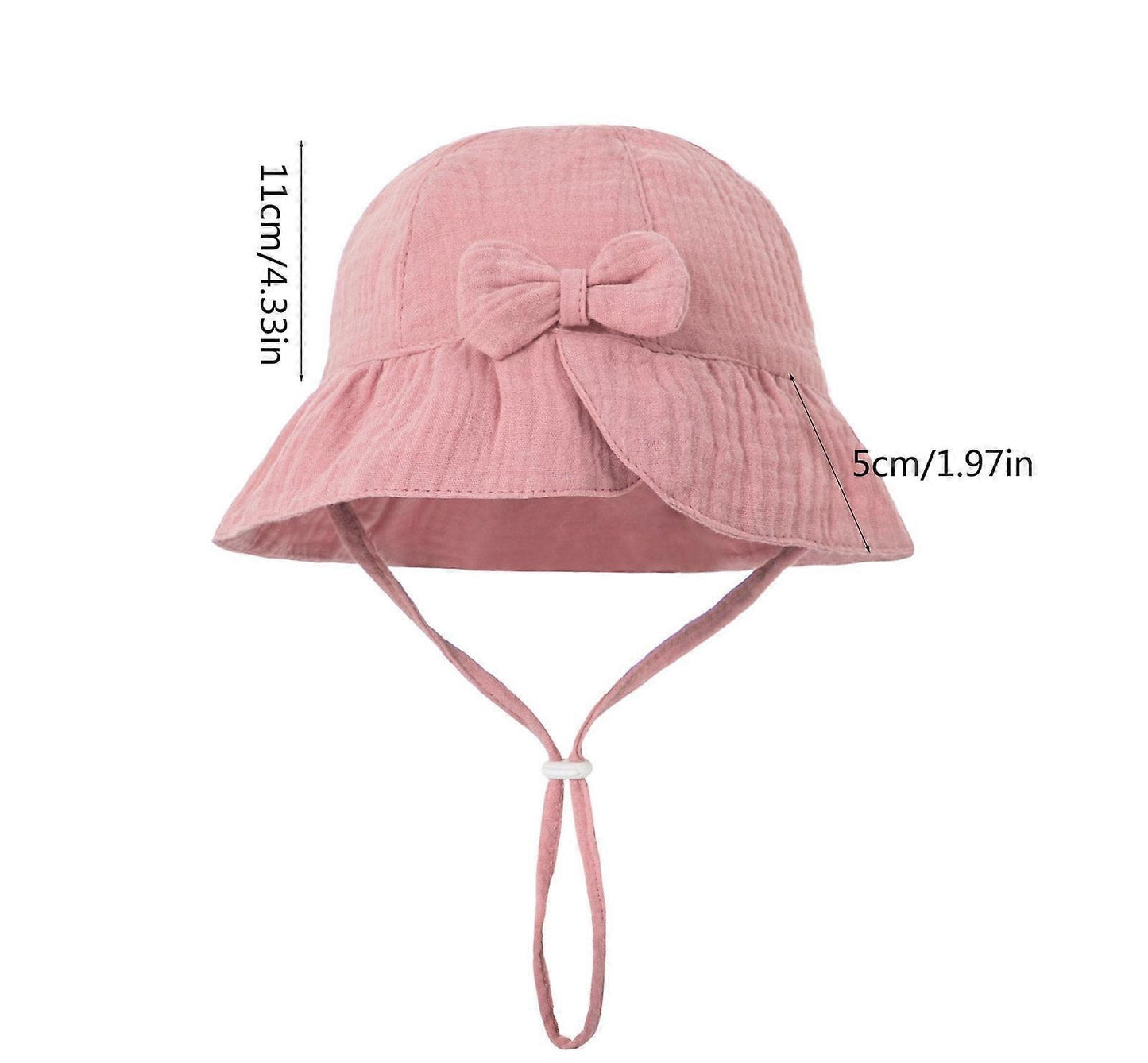 Gorro de bebé de muselina rosa maquillaje con lazo – suave, transpirable y perfecto para el verano