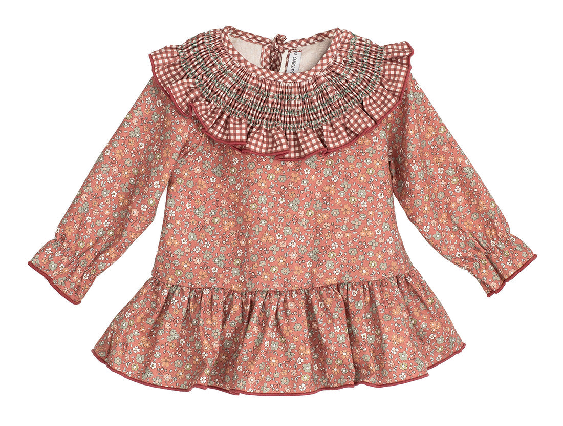 Vestido Siroco de Calamaro para niña | 100% algodón | Estampado de flores con volante inferior | 3 años a 6 años