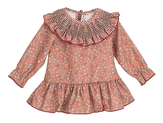 Vestido Siroco de Calamaro para niña | 100% algodón | Estampado de flores con volante inferior | 3 años a 6 años