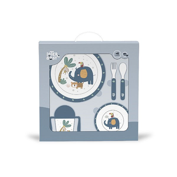 Set de vajilla de aprendizaje 5 piezas Interbaby – seguro, divertido y ergonómico para bebés en color azul