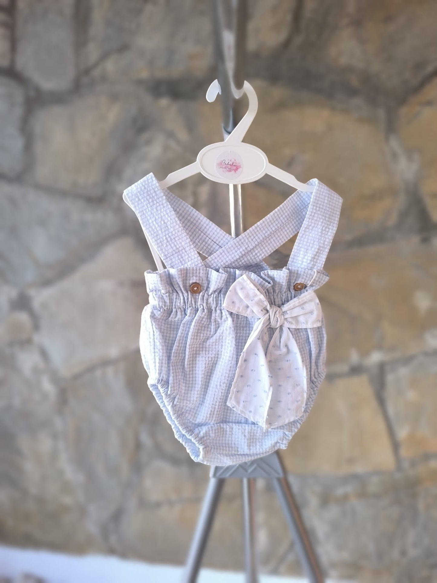 Ranita Vichy Azul y Blanca para Bebé con Lazo Plumeti