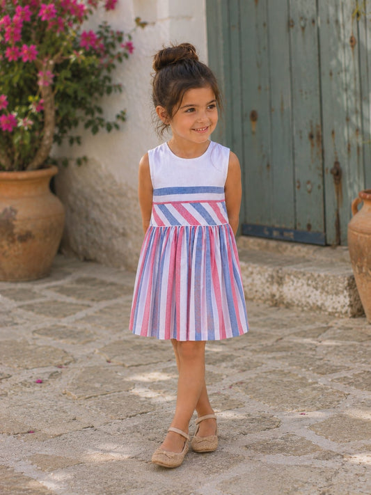 Vestido infantil sin mangas de algodón con espalda abierta y lazo