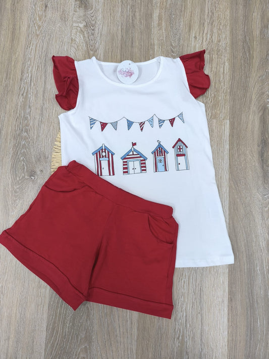Conjunto de verano niña con pantalón corto rojo