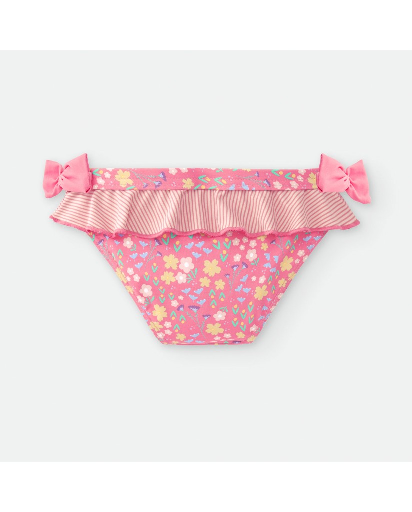Bañador culetín rosa con flores, volante de rayas y lazos – Waterlemon