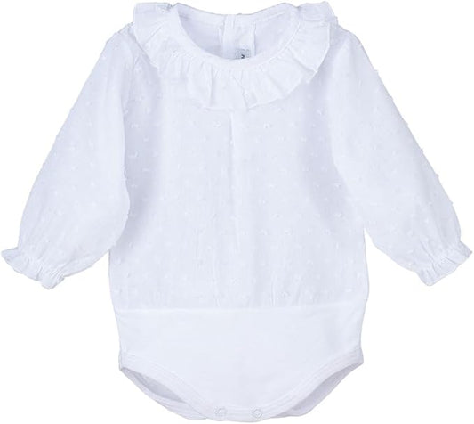Body Plumeti Blanco de Manga Larga – Elegancia Clásica y Suavidad para Bebé