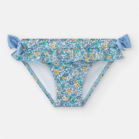 Bañador de Culetín para Niña Waterlemon – Azul con Florecitas, Volante y Lazos Laterales