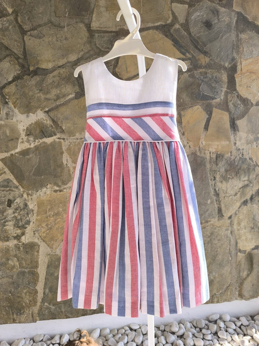 Vestido infantil sin mangas de algodón con espalda abierta y lazo