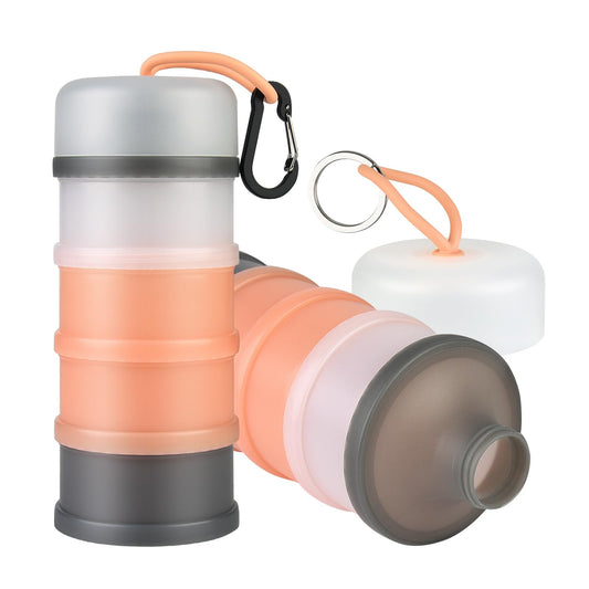 Dispensador Portátil para Leche en Polvo con 4 Compartimentos – Rosa y Gris