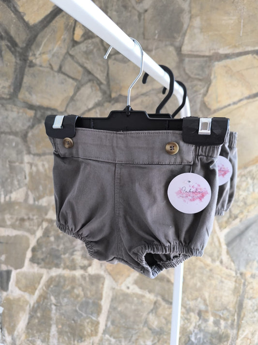 Ranita de bebé gris marengo unisex con elástico suave y botones decorativos