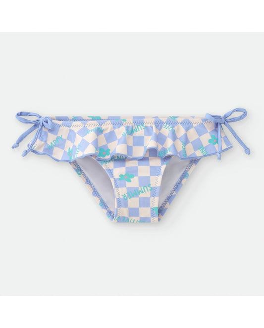 Bañador culetín vichy azul y crudo con volante y lazos – Waterlemon
