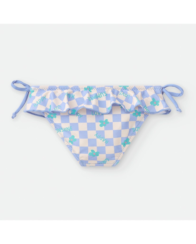 Bañador culetín vichy azul y crudo con volante y lazos – Waterlemon