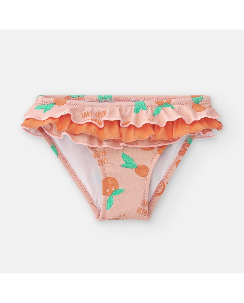 🍊 Bañador culetín naranja con estampado de naranjas, volante y lazos – Waterlem