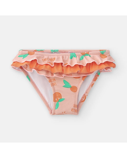 🍊 Bañador culetín naranja con estampado de naranjas, volante y lazos – Waterlem