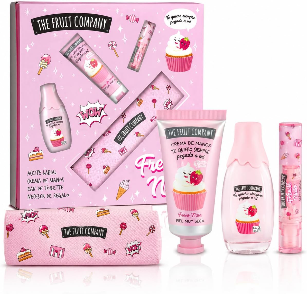 Set de Regalo Fresa y Nata The Fruit Company – Colonia, Aceite Labial, Crema de Manos y Estuche
