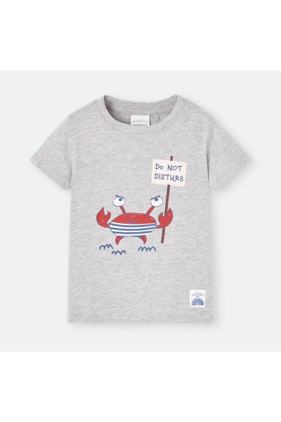 Camiseta infantil de manga corta en gris con estampado decangrejo | Marca Waterlemon