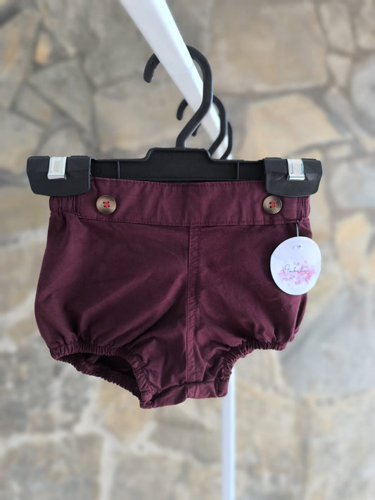 Ranita de bebé burdeos unisex con elástico suave y botones decorativos
