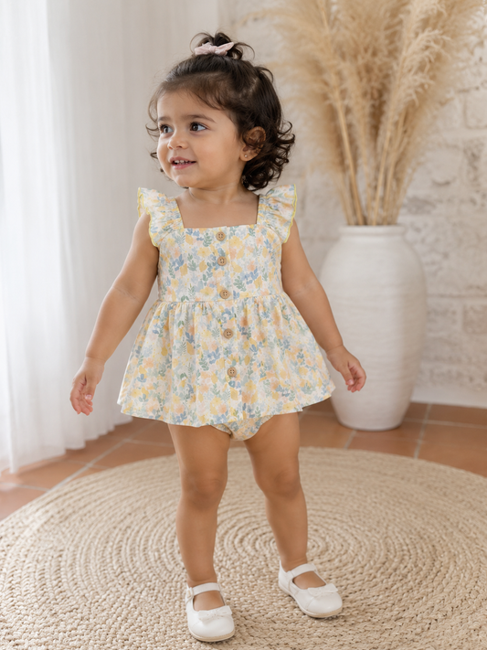 Vestido con cubrepañal de flores para bebé niña Tony Bambino | 100% algodón