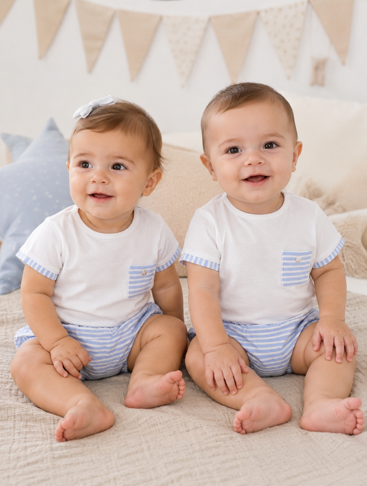 Conjunto unisex para bebé Tony Bambino  | Camiseta blanca y cubrepañal 100% algodón