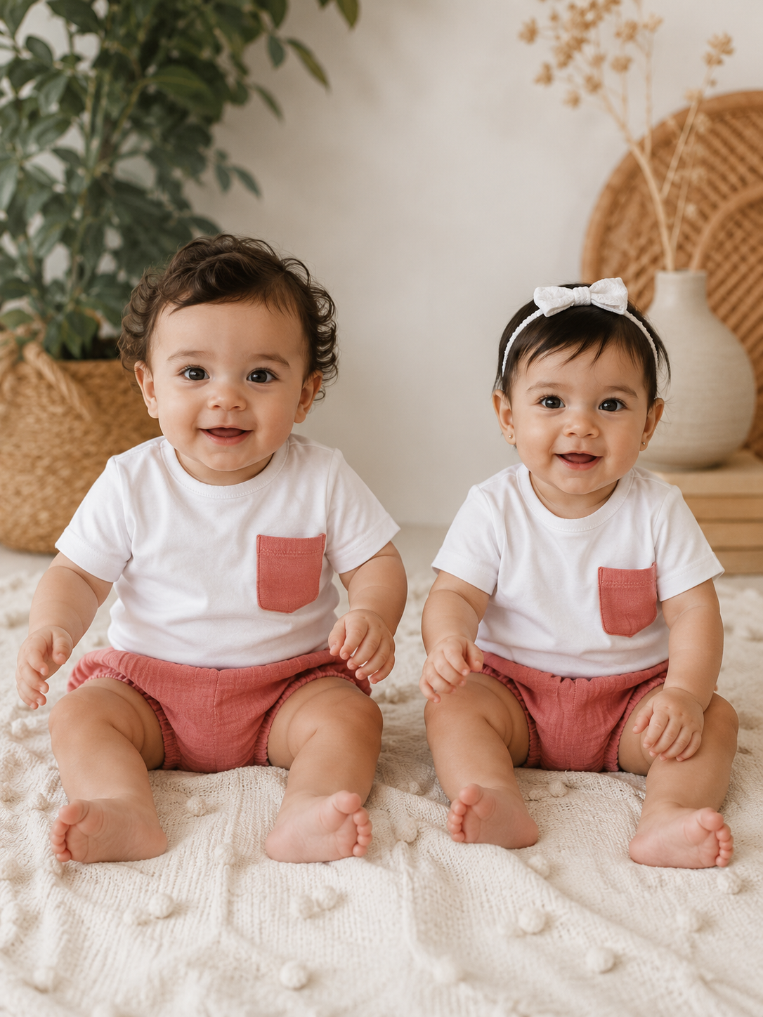 Conjunto unisex para bebé Tony Bambino  | Camiseta blanca y cubrepañal de bambula naranja 100% algodón