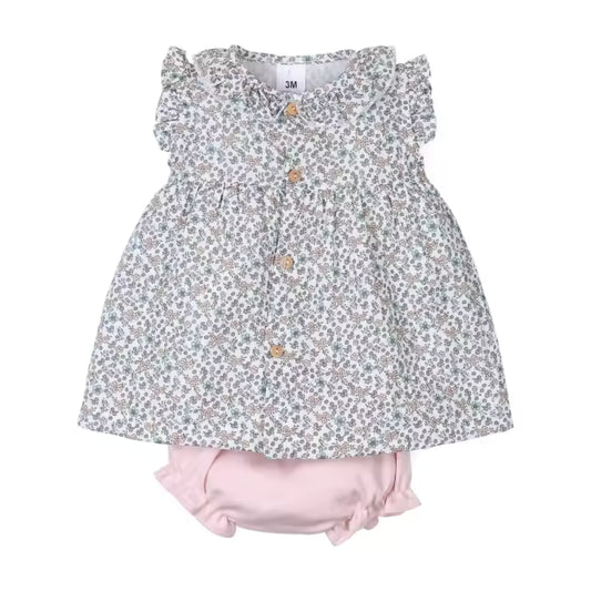 Conjunto de Vestido con Cubrepañal para Niña de flores - Tony Bambino