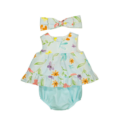 Jesusito de bebé azul con estampado floral | 3con cubrepañal y diadema 🌸