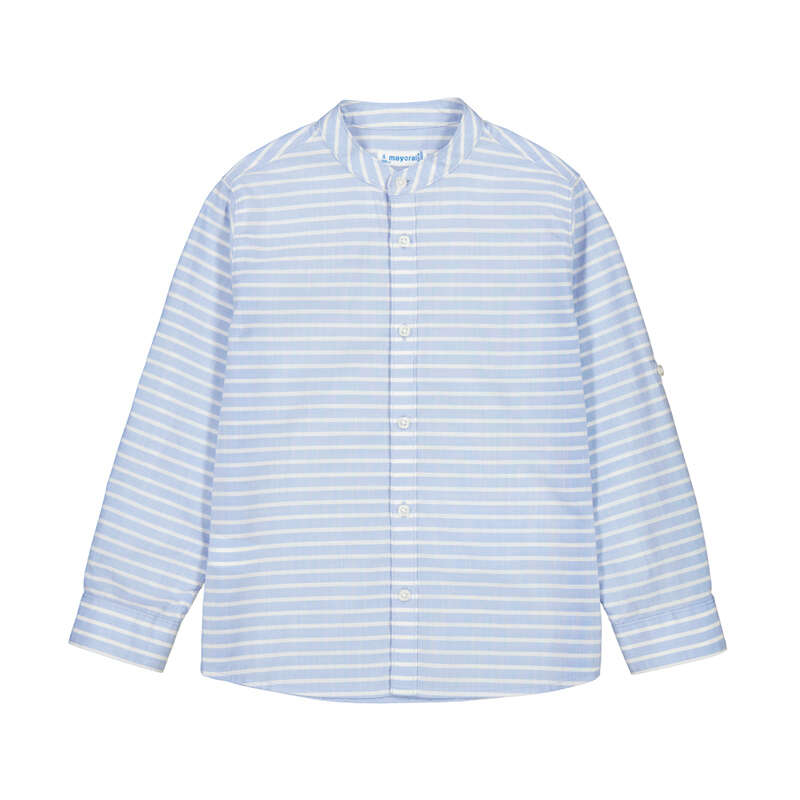 Camisa manga larga rayas cuello mao niño color Cielo