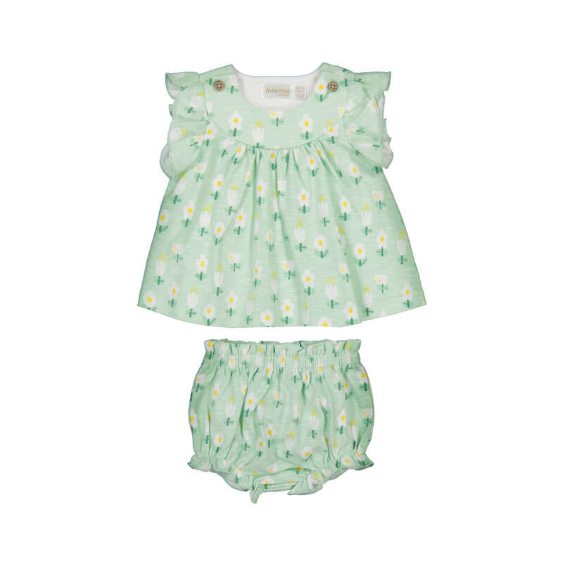 Vestido punto estampado floral niña | 100% Algodón con Cubrepañal