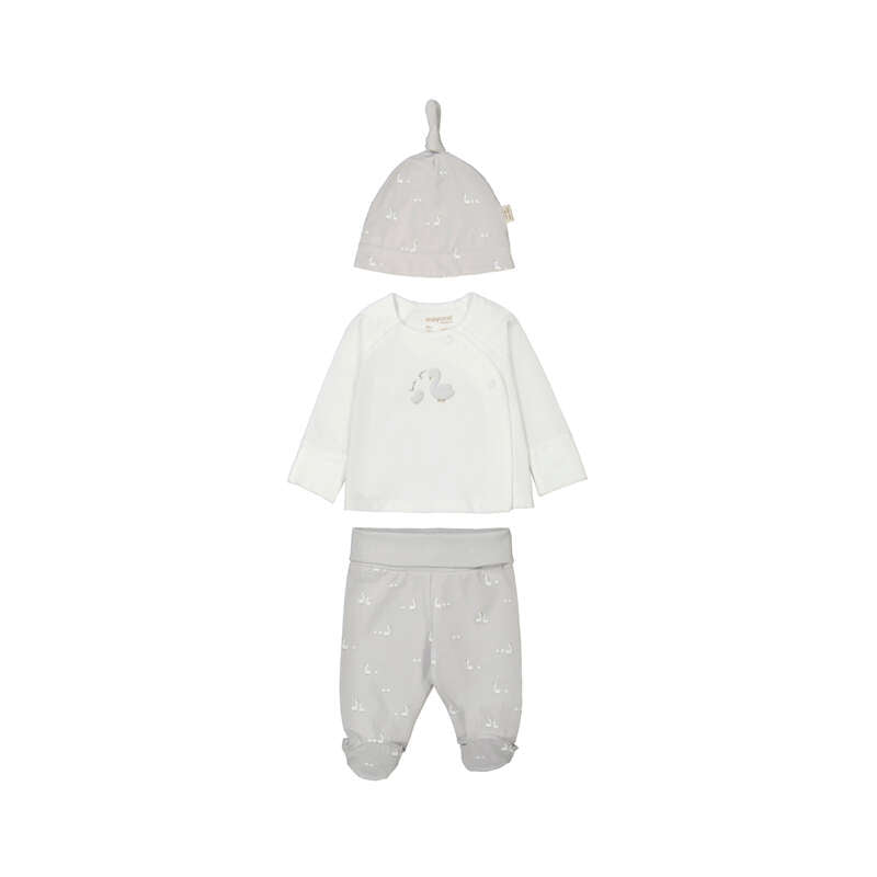 Conjunto de primera puesta de 3 piezas en algodón | polaina, camiseta y gorrito con patitos 🐥