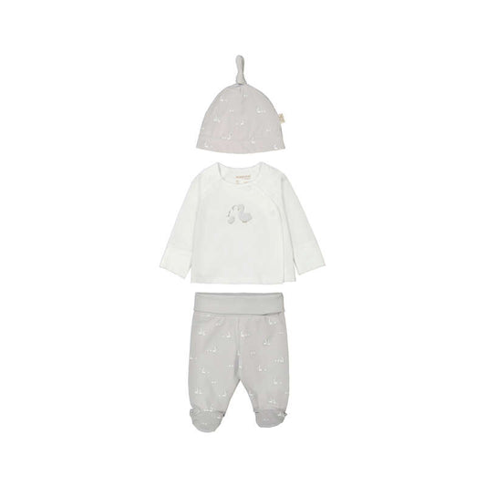 Conjunto de primera puesta de 3 piezas en algodón | polaina, camiseta y gorrito con patitos 🐥