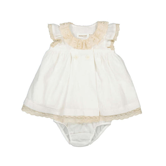 Vestido Bebé Niña Blanco con Encaje y Cubrepañal – Ceremonia, 100% Algodón